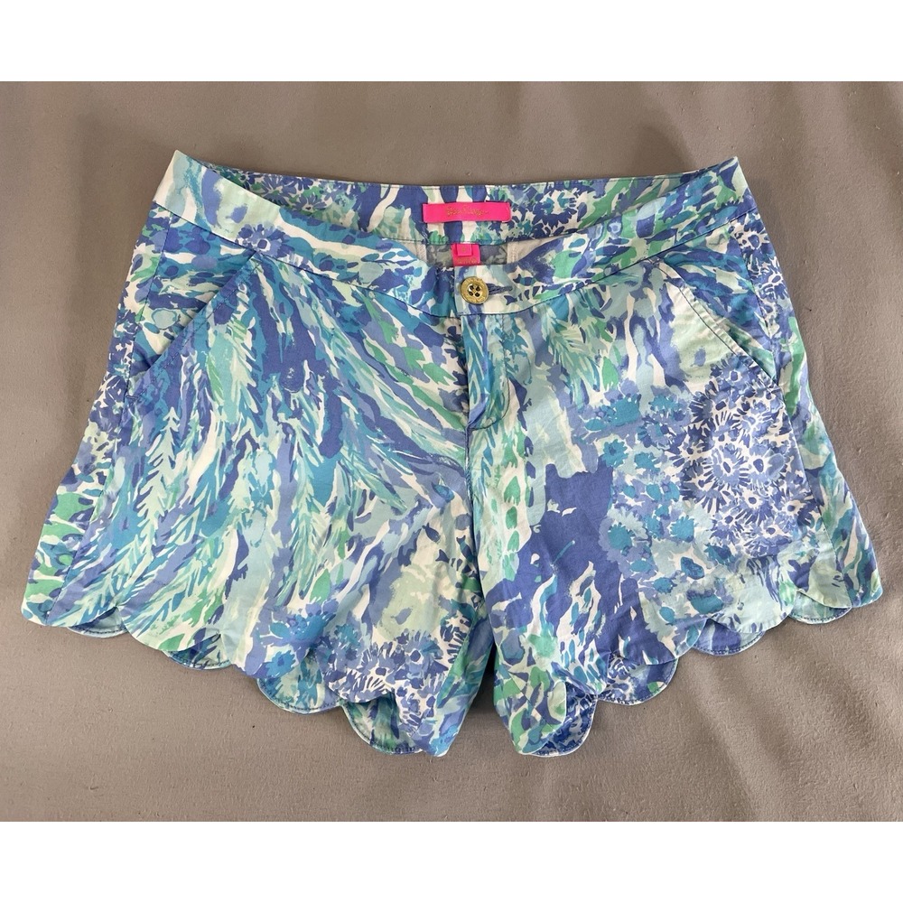 Lilly Pulitzer Buttercup Stretch Shorts Blue Haven Hey Hey Soleil w Pockets Sz 6